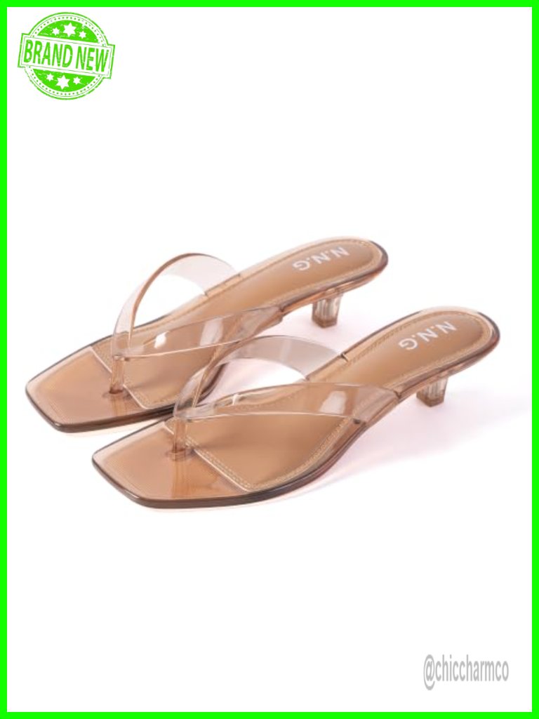Jelly Kitten Heels Waterproof Thong Sandals Clear Strap Square Toe Low Heel